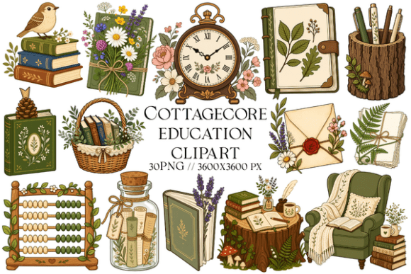 Cottagecore Education Clipart