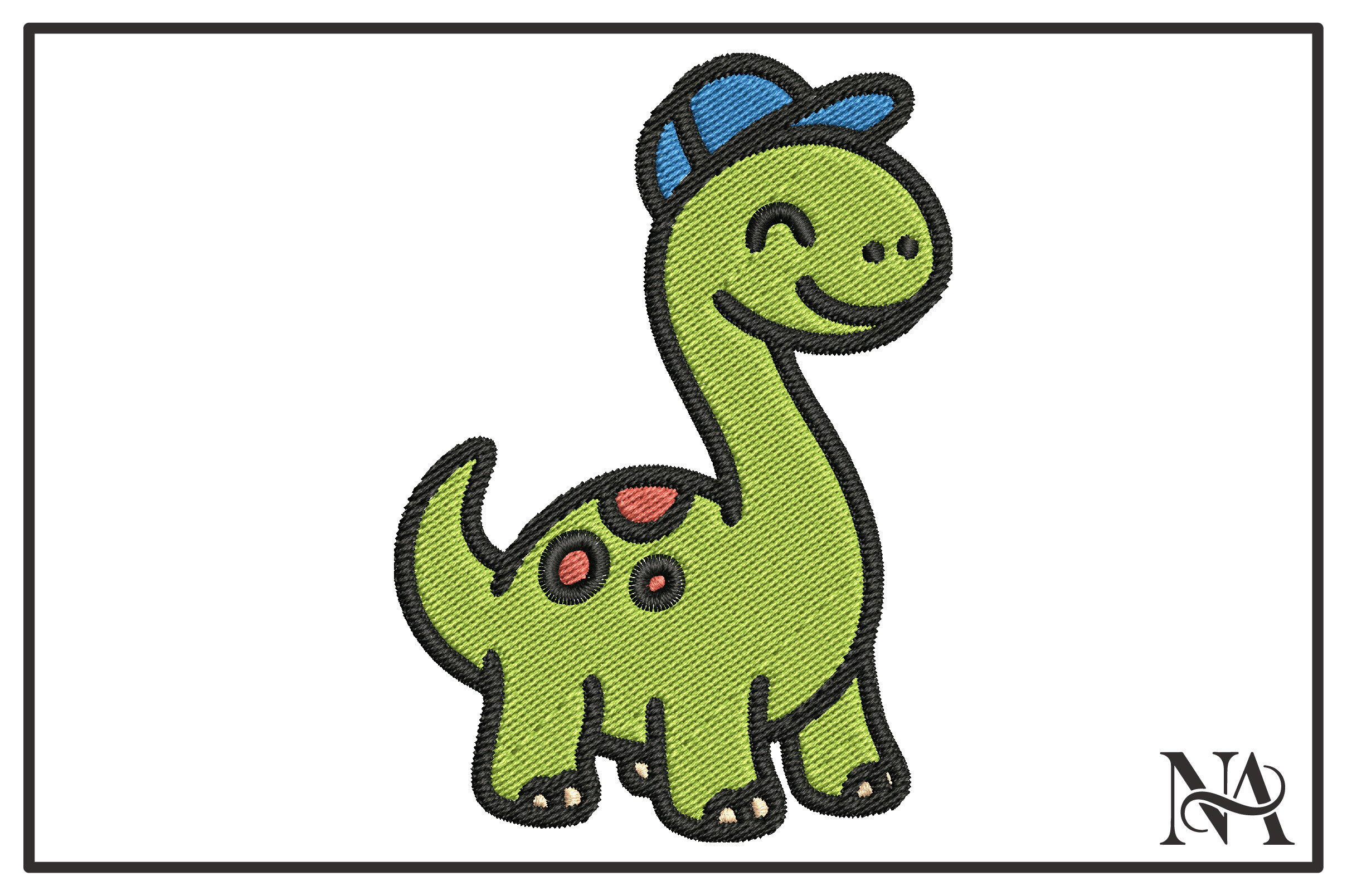 Cute Dino with Cap Embroidery Design