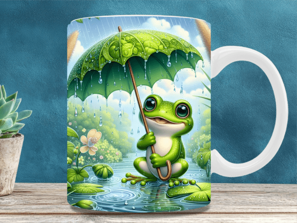 Cute Frog Umbrella Rain Coffee Mug Wrap
