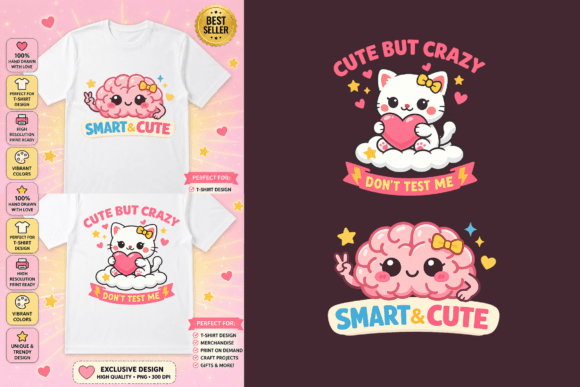 Cute Kawaii T-Shirt Design Bundle PNG Graphic by MSTD