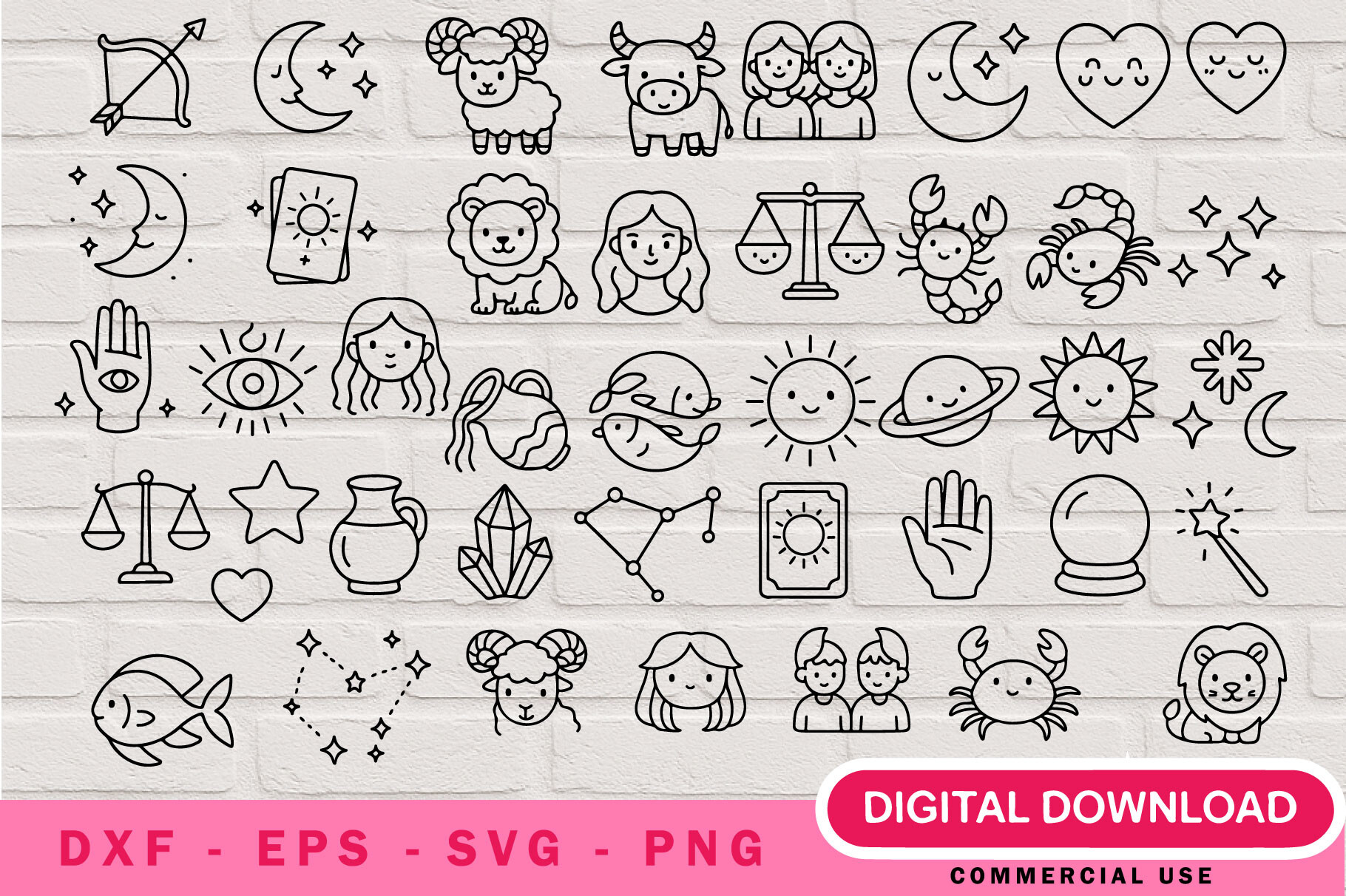 Cute Zodiac Outlines SVG
