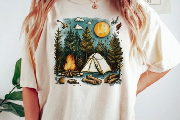 Forest Camping Night Moon Bonfire Png