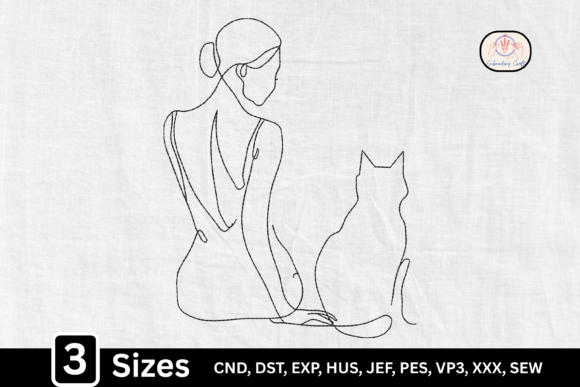 Line Art Minimalist Cat Lover Woman