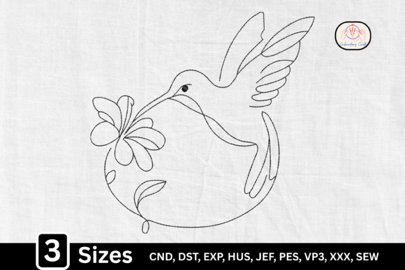 Minimalist Line Art Floral Hummingbird