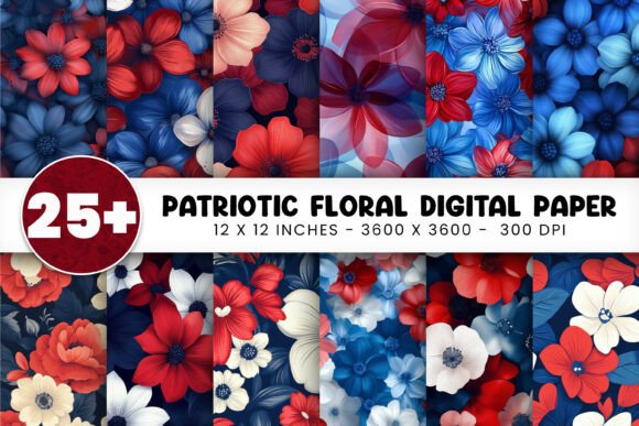 Patriotic Floral Digital Paper Bundle Graphic by Artify Hub Studio ...