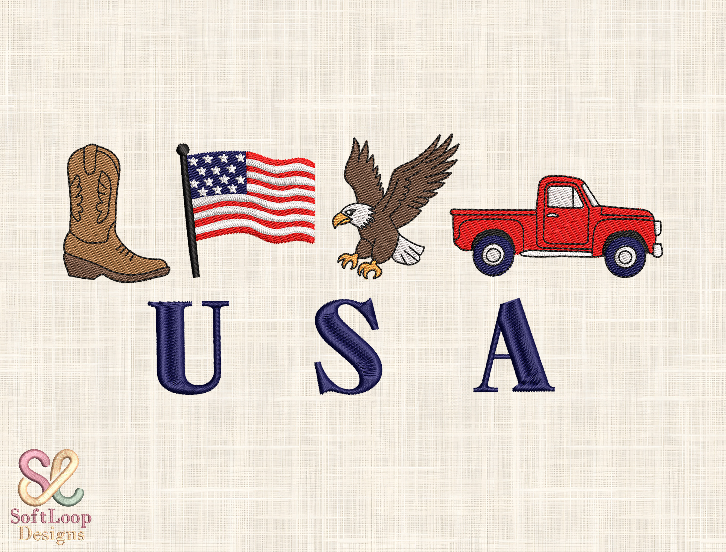 Patriotic USA Icons Embroidery Design