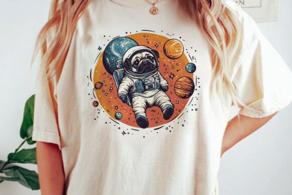 Pug Astronaut Floating in Space Plan Png