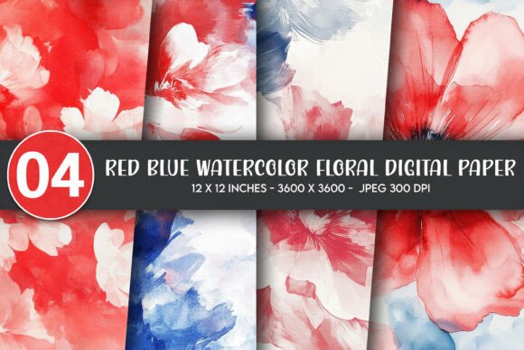 Red Blue Watercolor Floral Digital Paper Graphic by Artify Hub Studio ...