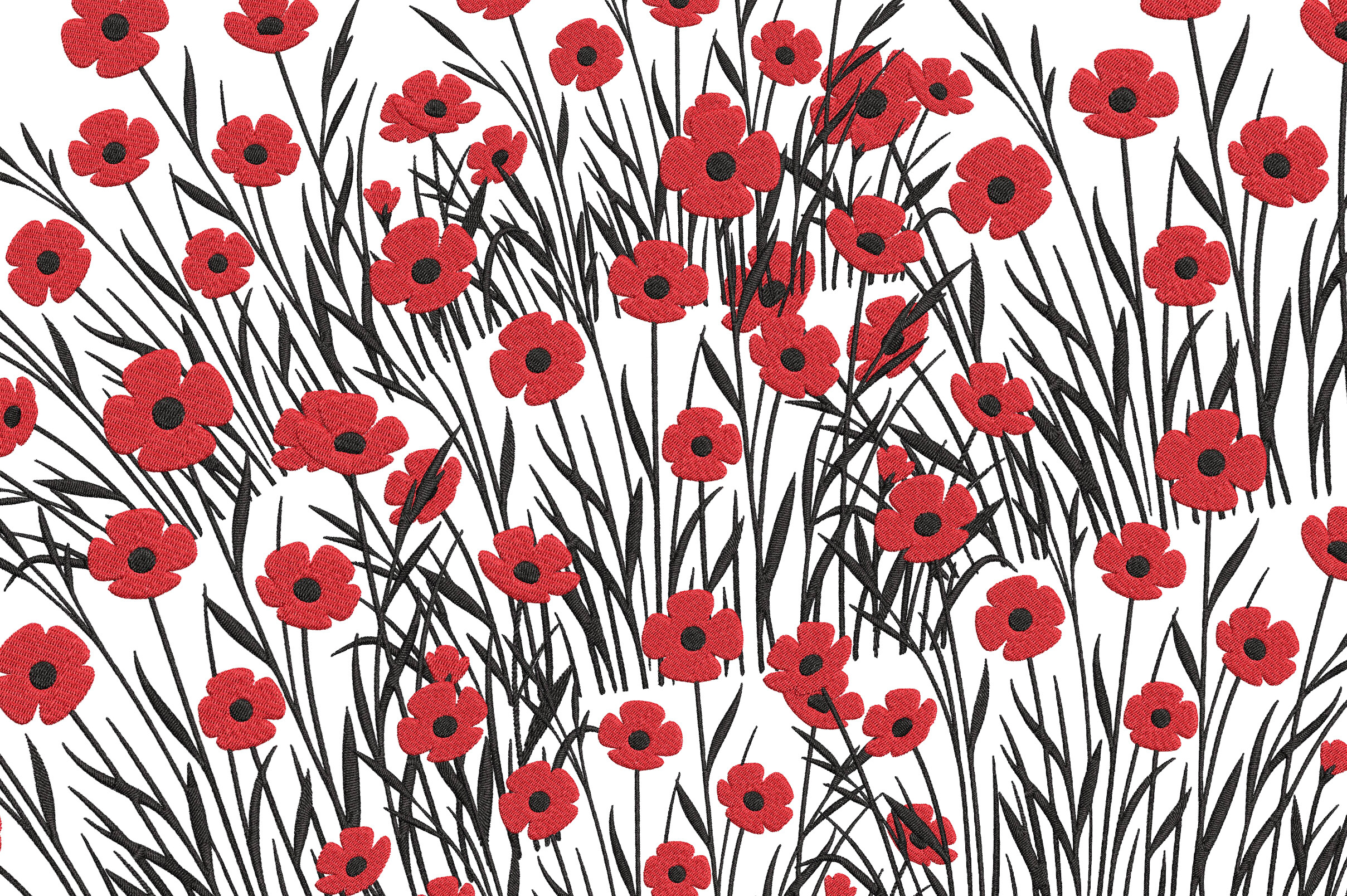 Red Wildflowers Embroidery Design