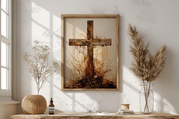 Rustic Easter Cross Wall Art PNG