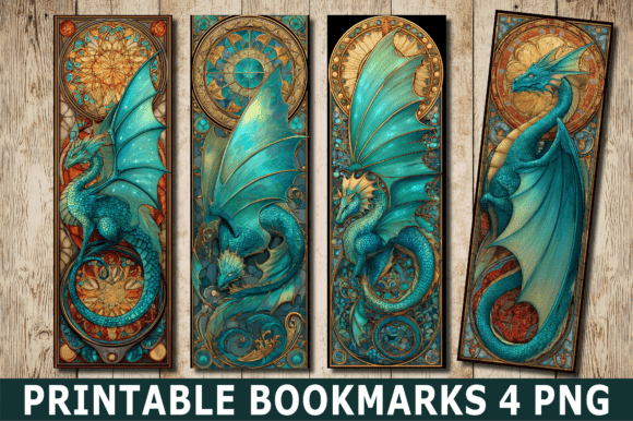 Stained Glass Teal Dragon Art Bookmark