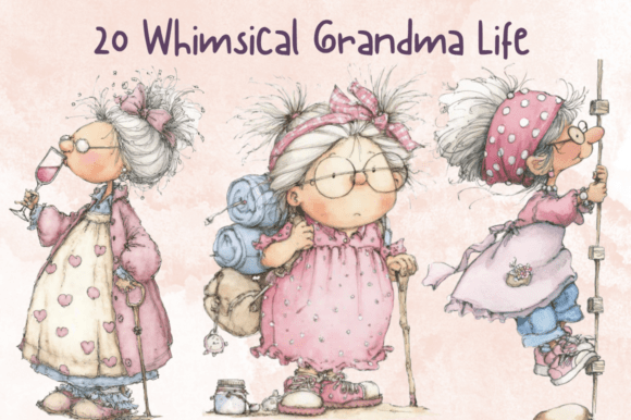 Storybook Whimsy Grandma Clipart Set Graphic AI Generated By giraffecreativestudio