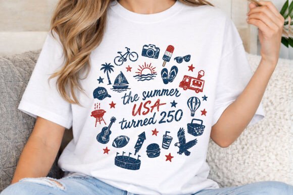 USA 250 Summer Png, Patriotic Summer Png Illustration Designs de T-shirts Par Lucky Bee