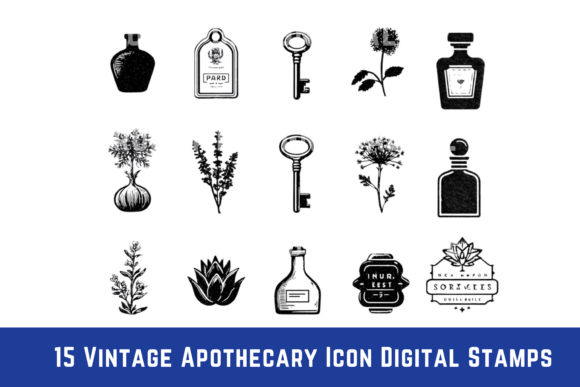 Vintage Digital Stamp Icons PNG Clipart