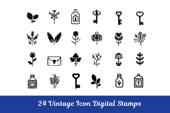 Vintage Icons Digital Stamp PNG Clipart