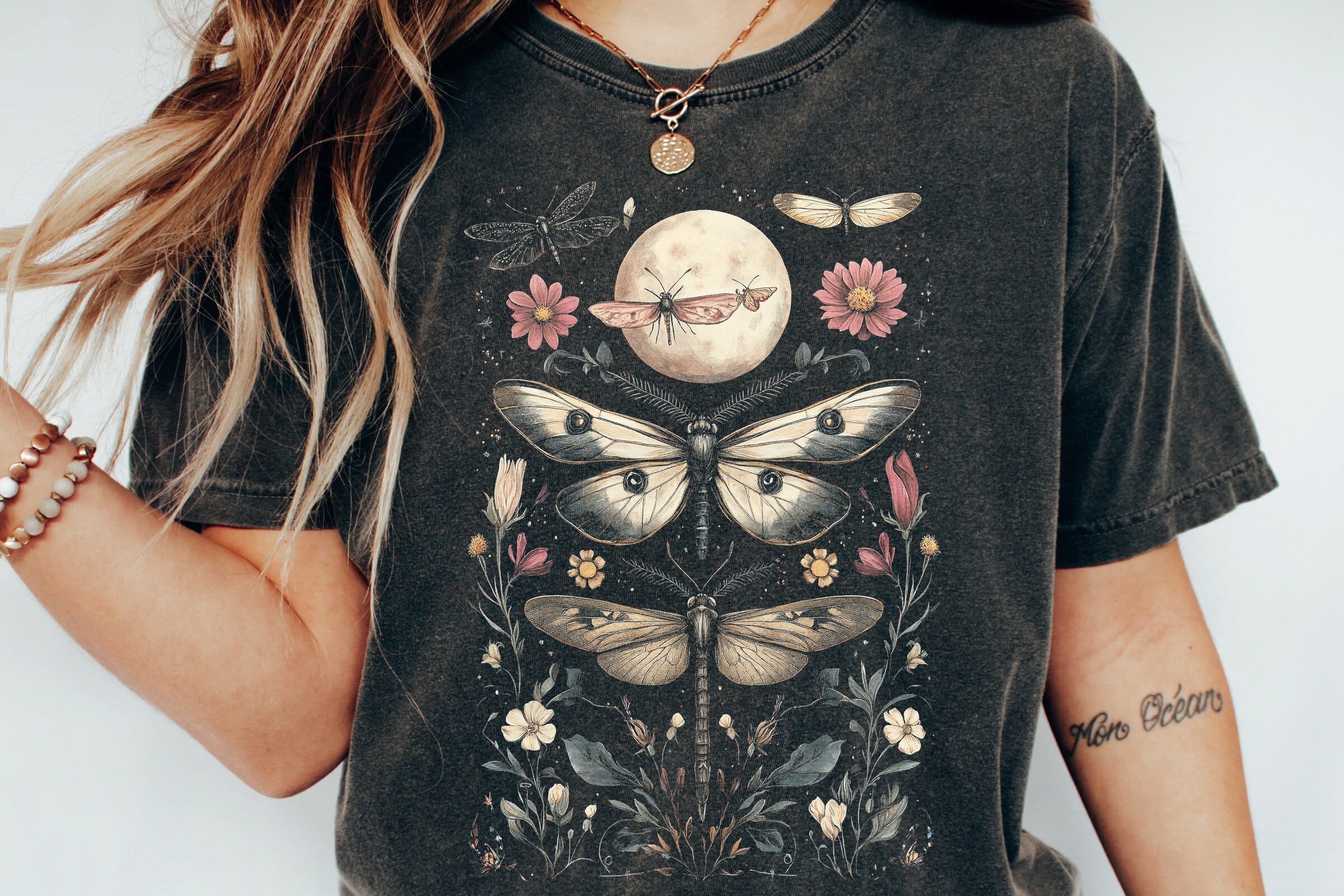Vintage Moth Moon Floral Botanical Png