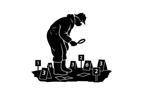 Detective Examining Numbered Evidence Ve Illustration Illustrations Imprimables Par sctchcreations