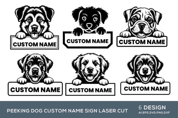 Six peeking dog custom name sign laser cut bundle including golden retriever