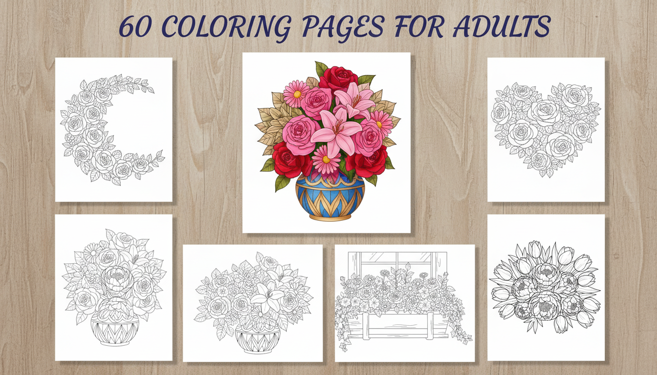 60 Flower Coloring Pages for Adults PDF