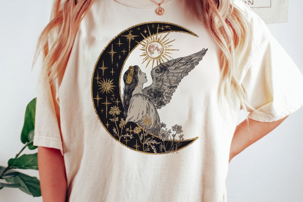Angel Sun Moon Celestial Gothic Art Png