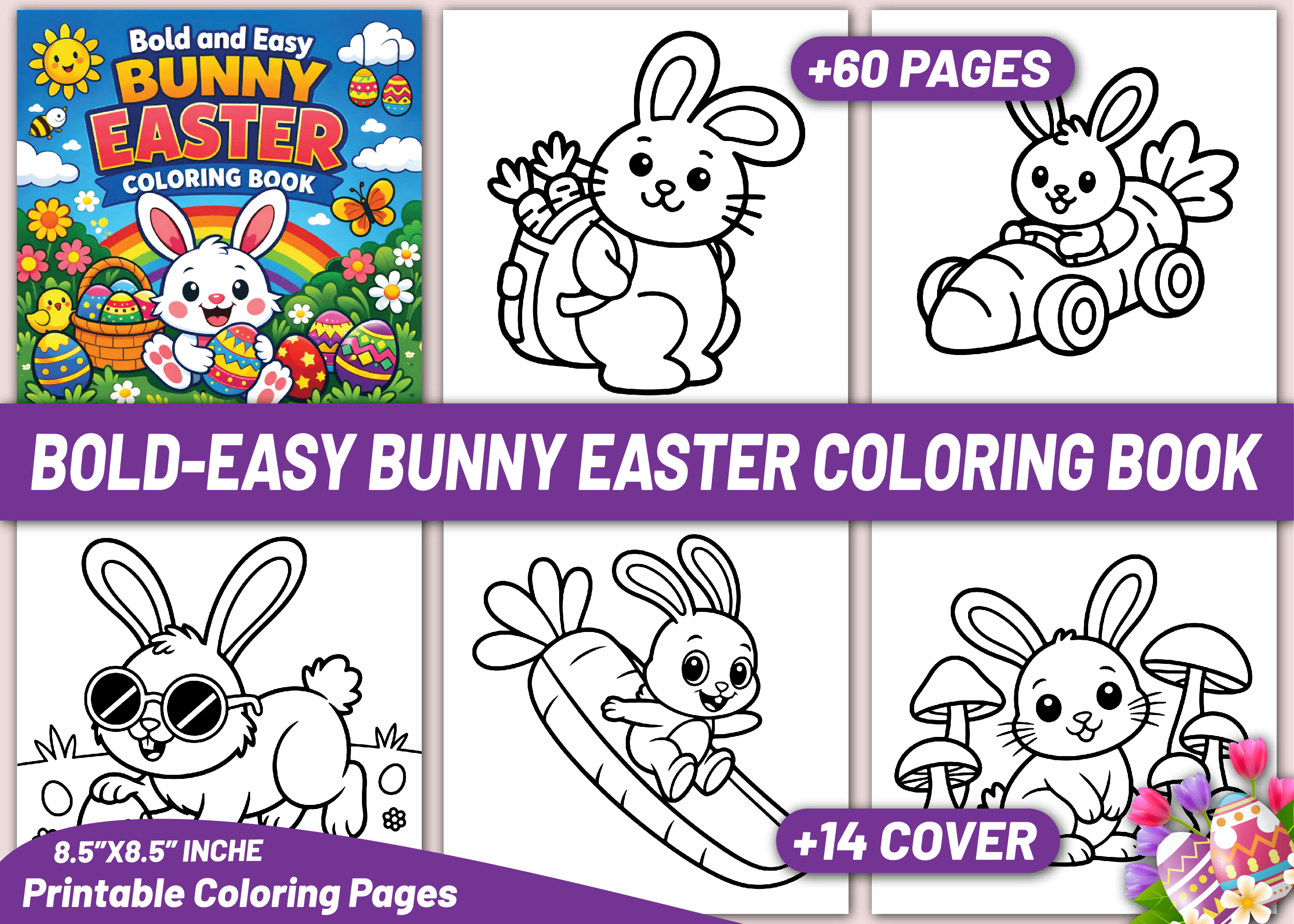 BOLD & EASY BUNNY EASTER COLORING BOOK