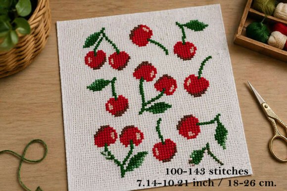 Cross Stitch Cherries Set Pattern with