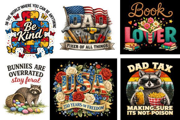 Preview of Dad USA Funny Autism Animal PNG Bundle T-shirt, sticker, and sublimation design