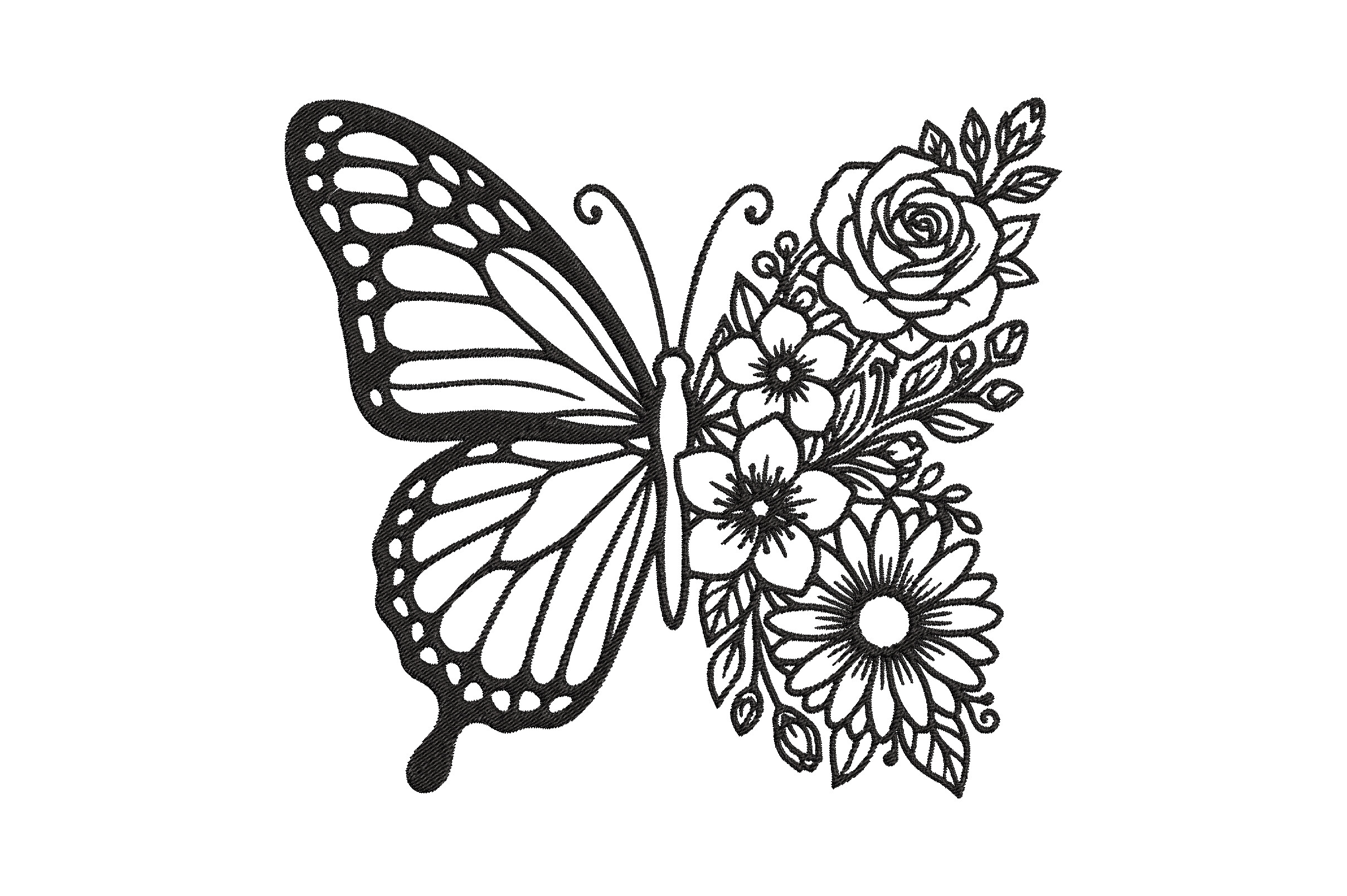 Floral Butterfly Embroidery Design