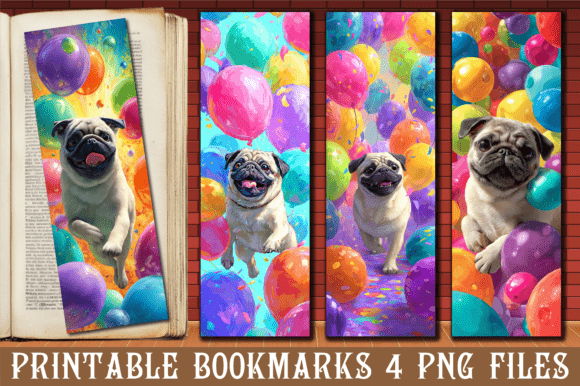 Happy Pug Birthday Balloon Bookmark