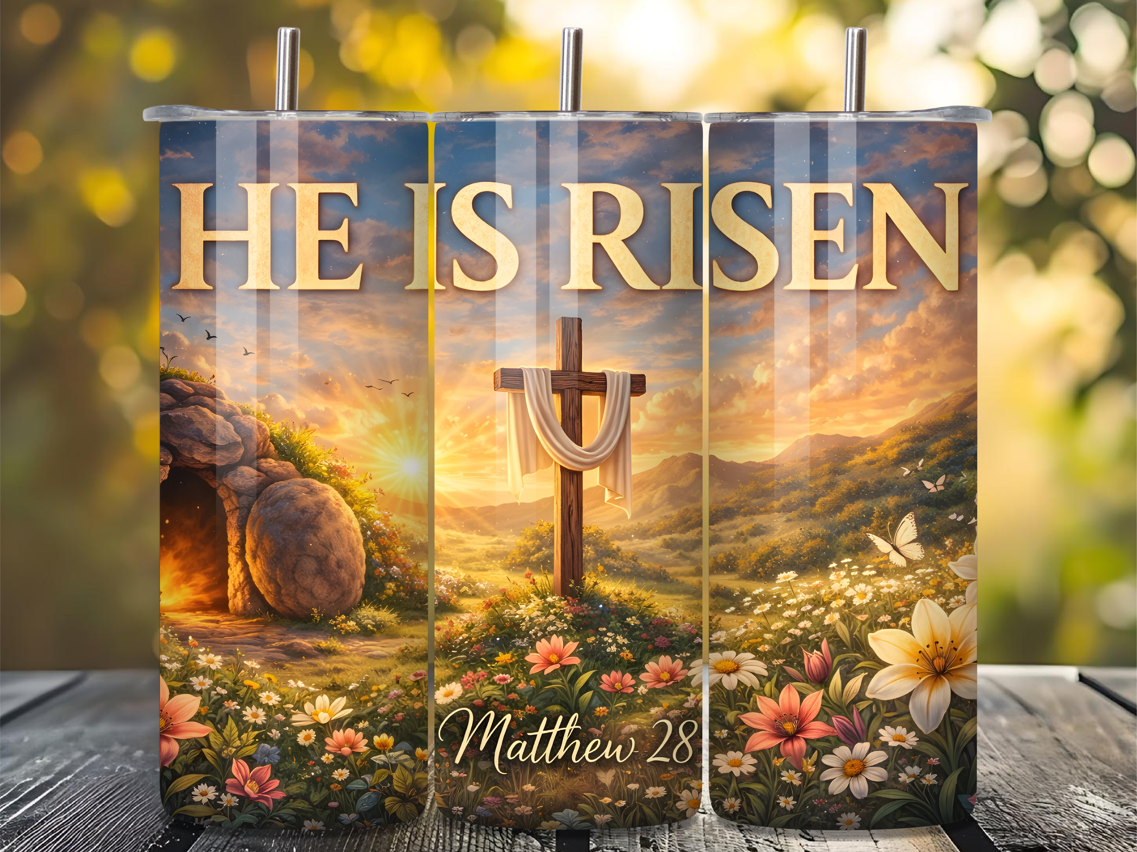 He is Risen Easter Christian Tumbler PNG