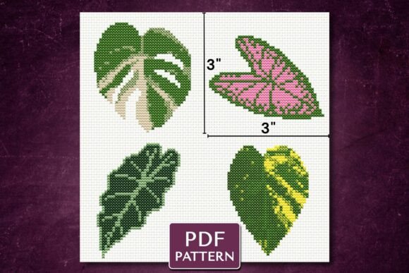 Houseplant Leaves Cross Stitch Pattern
