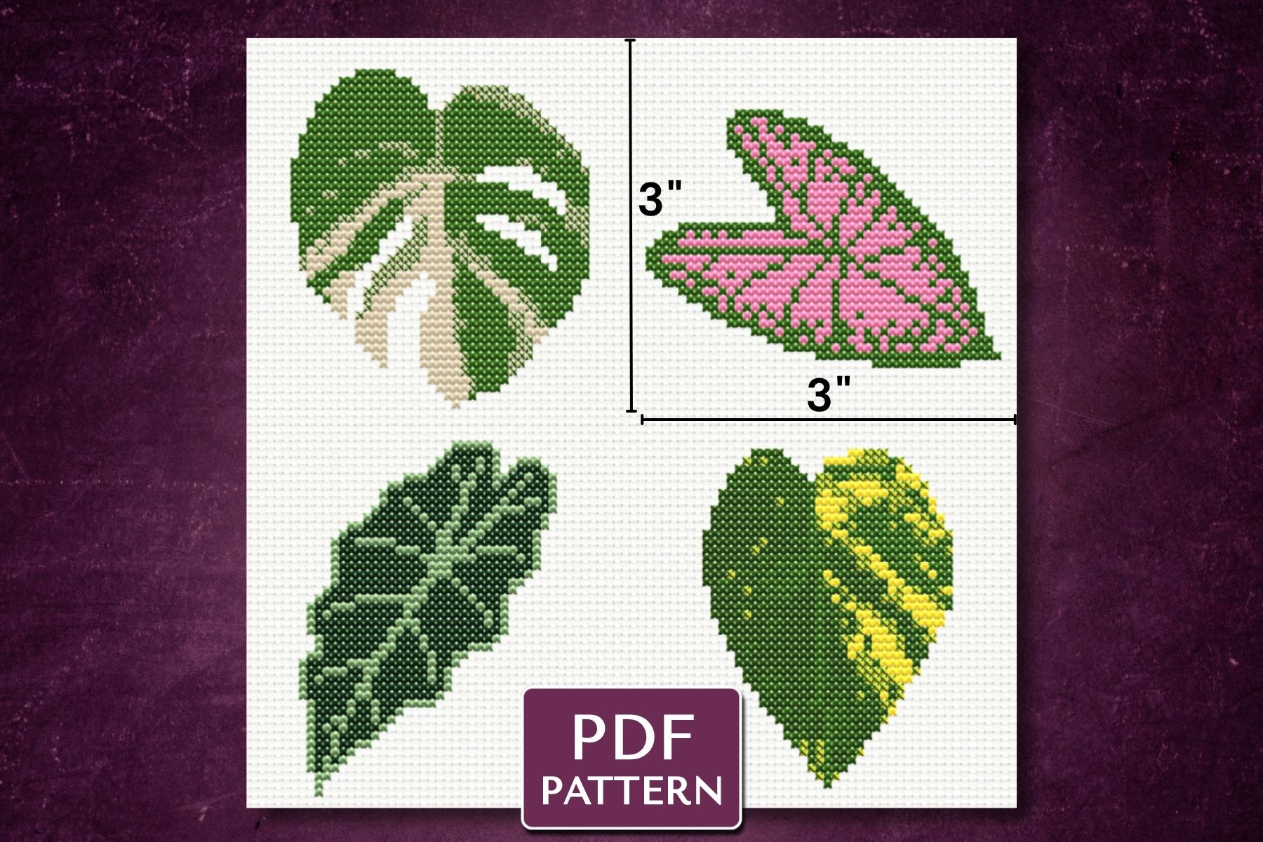 Houseplant Leaves Cross Stitch Pattern