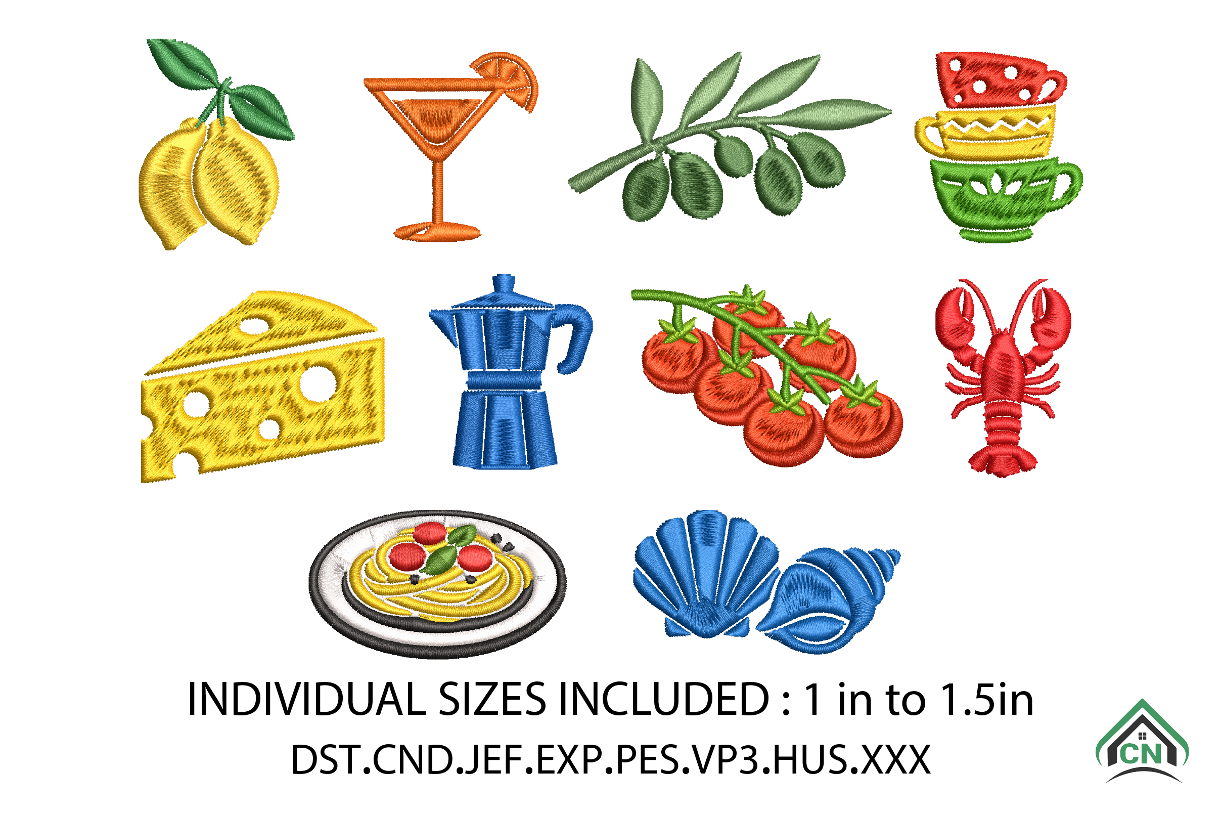 Italian Summer Icons Embroidery Design