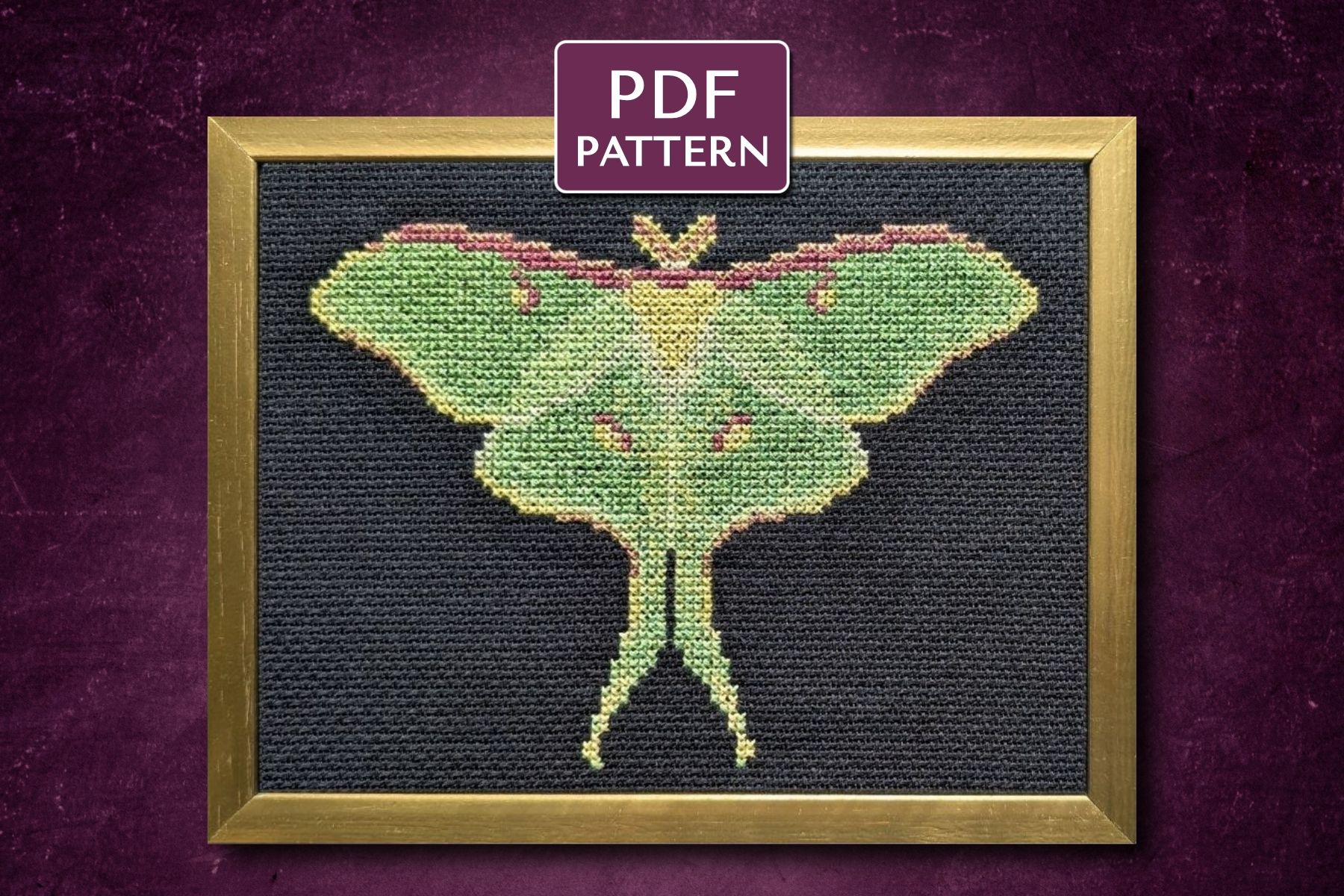 Luna Moth Digital Cross Stitch Pattern
