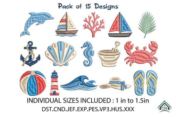 Mini Coastal Embroidery Design Bundle Summer Embroidery Design By CraftNest