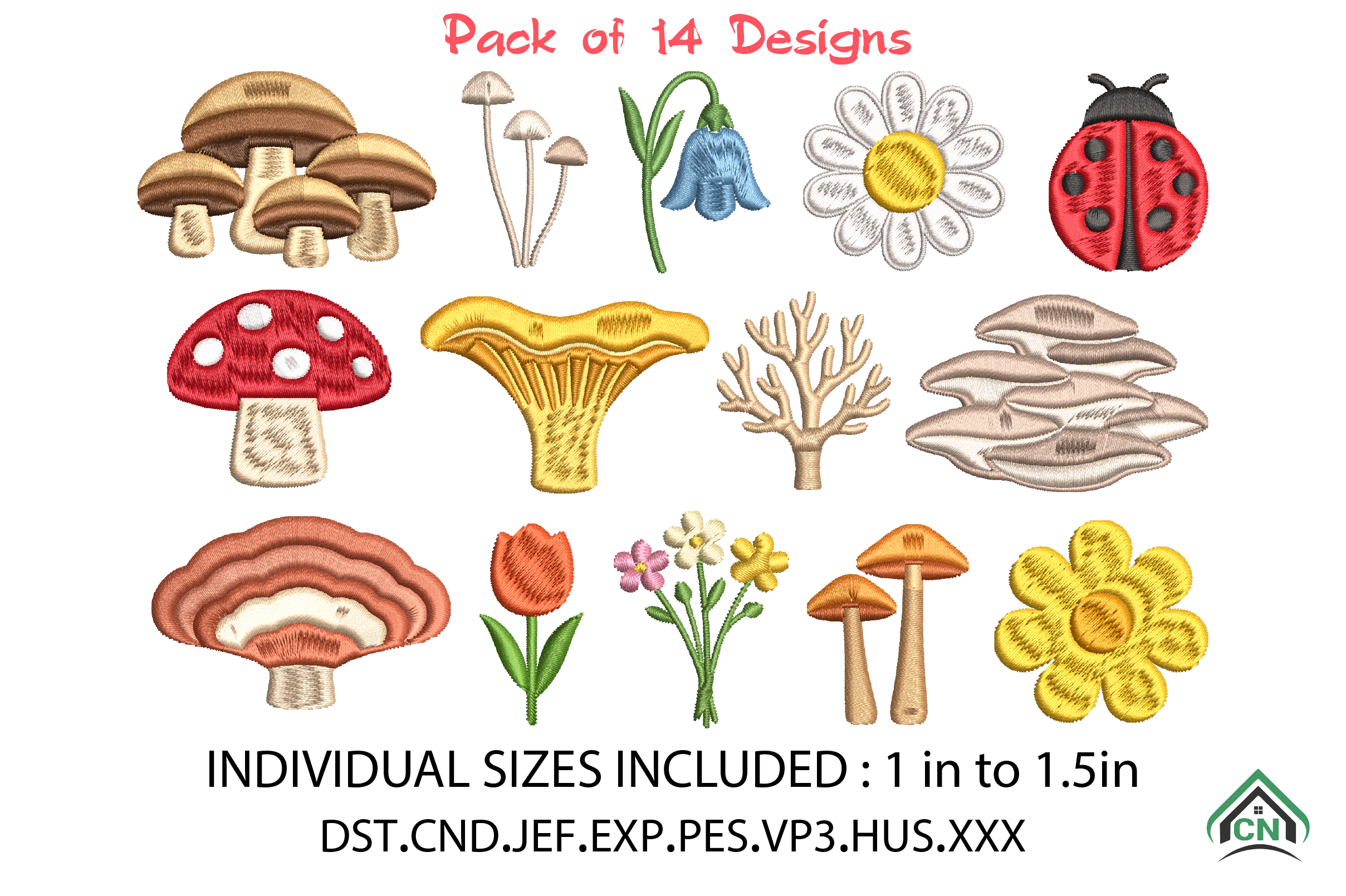 Mini Mushrooms Machine Embroidery Design