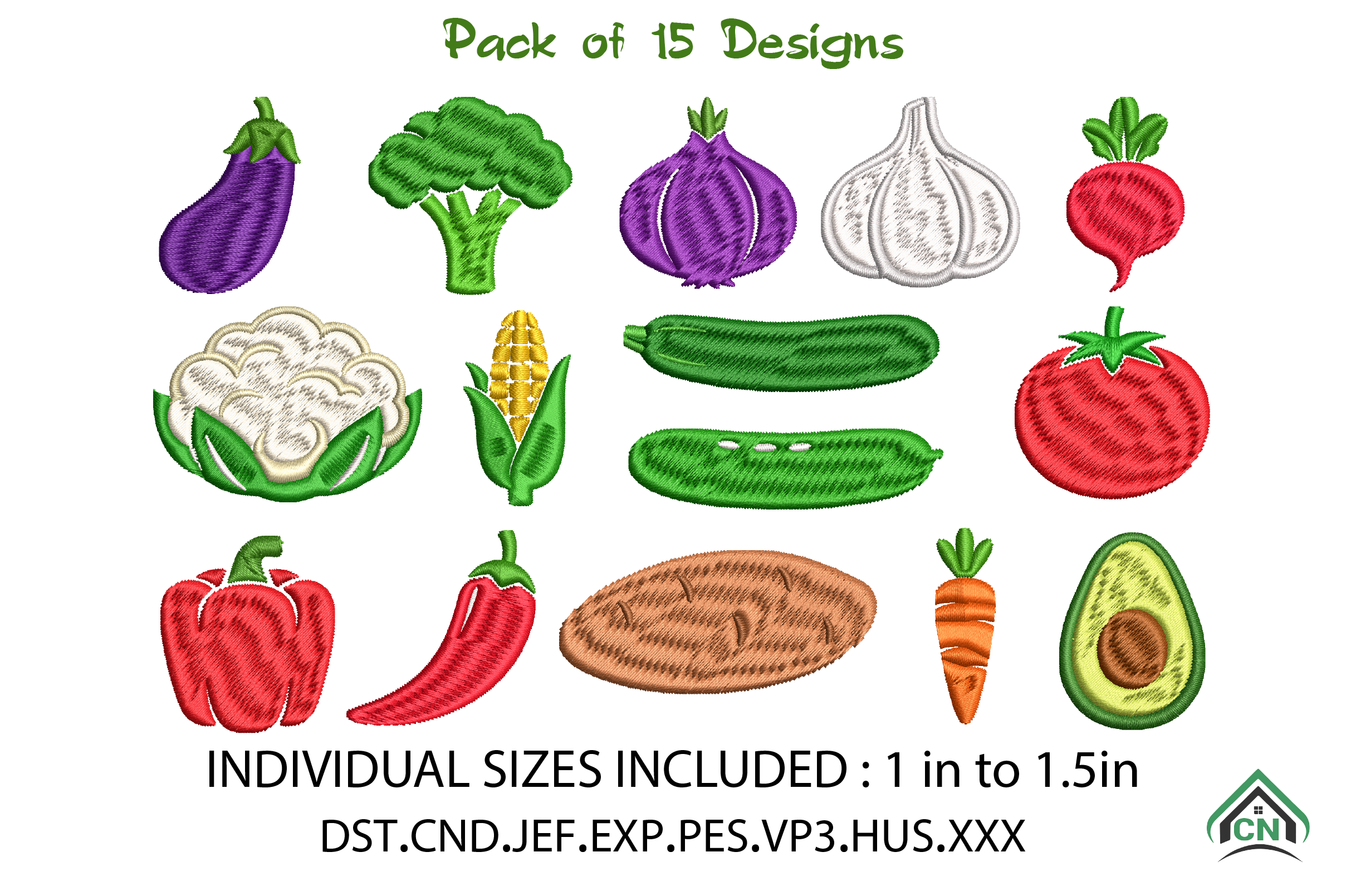 Mini Vegetable Embroidery Designs Bundle