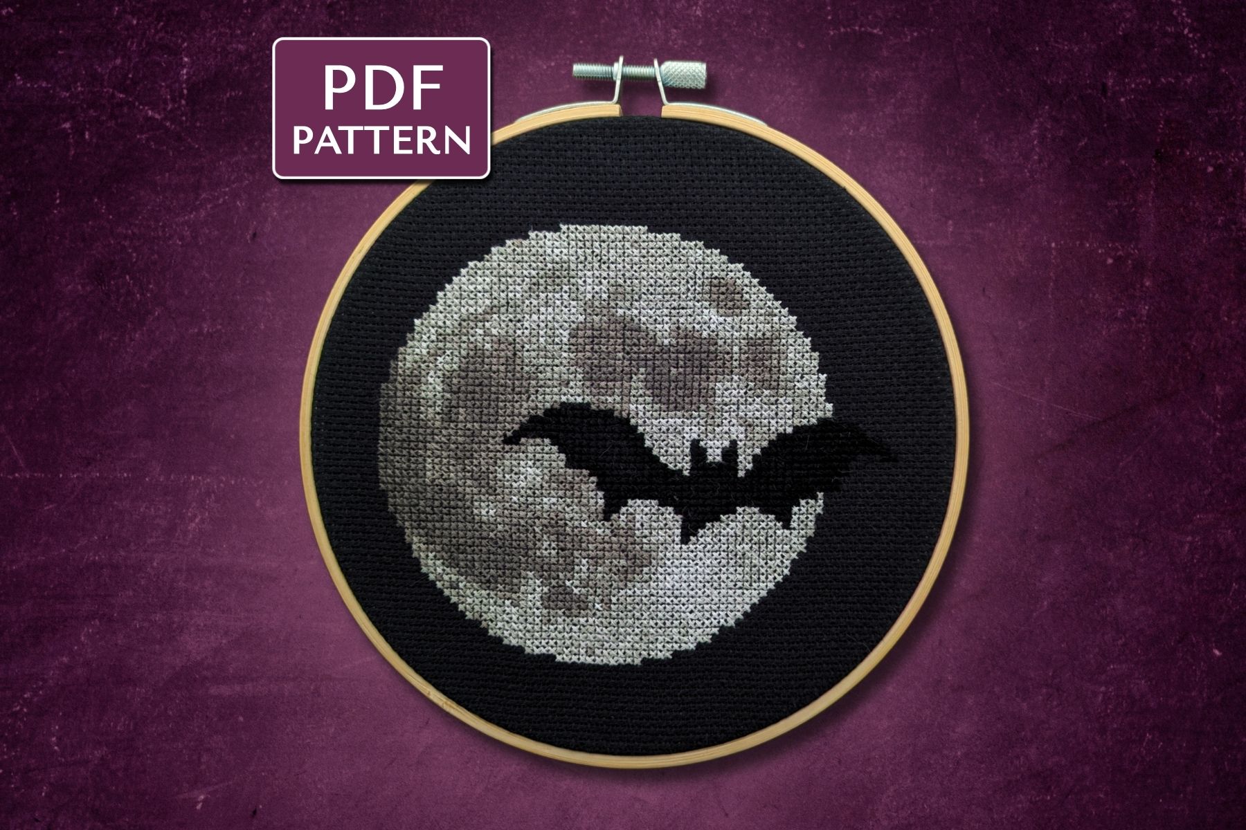 Moon and Bat Cross Stitch Pattern