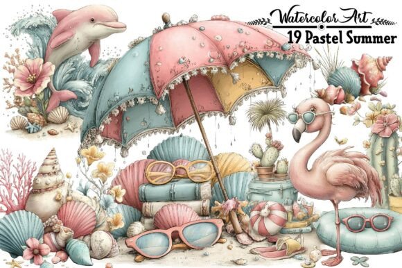 Pastel Summer Clipart Bundle Graphic by WatercolorArt · Creative Fabrica