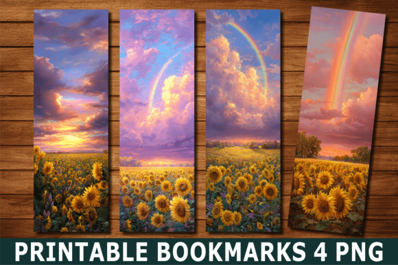 Rainbow Sunflower Field Sky Bookmark