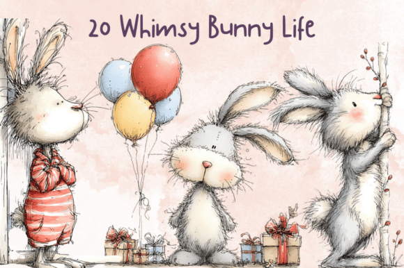 Storybook Whimsy Bunny Life Clipart Set Graphic AI Generated By giraffecreativestudio
