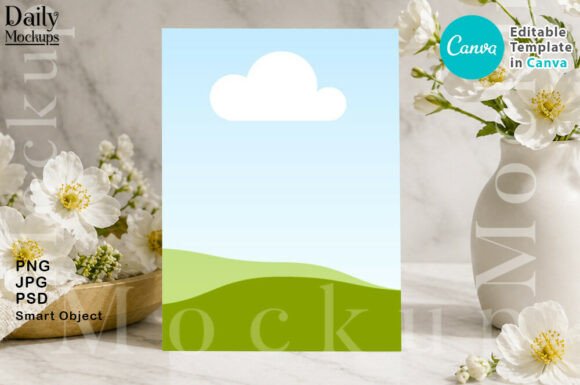 5x7 Invitation White Flowers Mockups