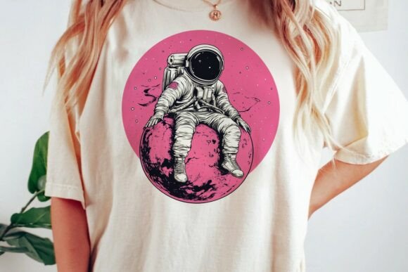 Astronaut Sitting on Planet Pink Png