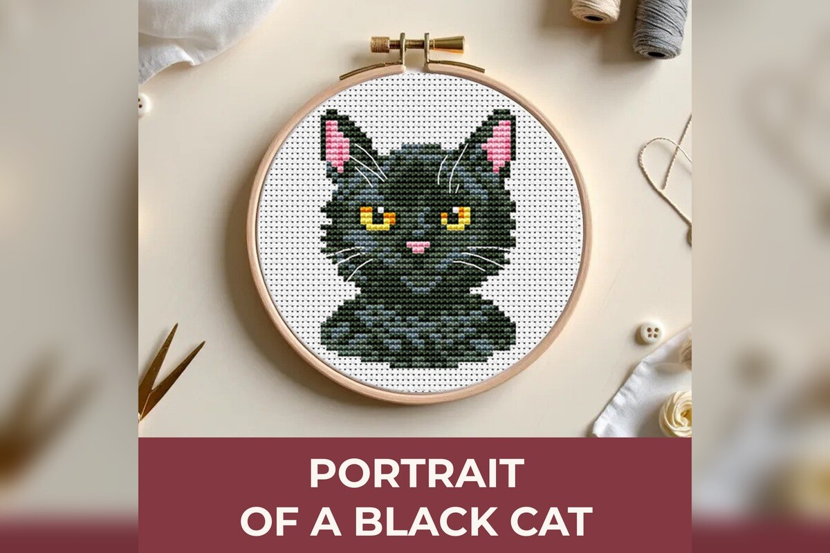 Black Cat Portrait - Instant Download PD