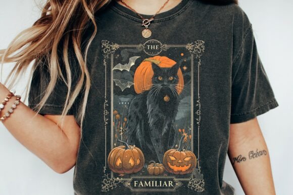 Black Cat Pumpkin Halloween Tarot card silhouette SVG design