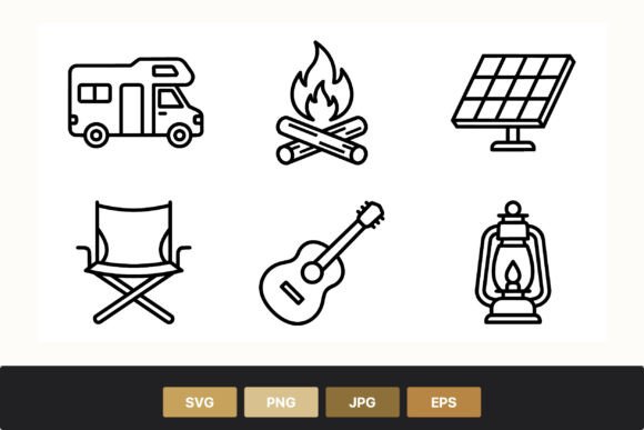 Camper Van Campfire Solar Panel Icons