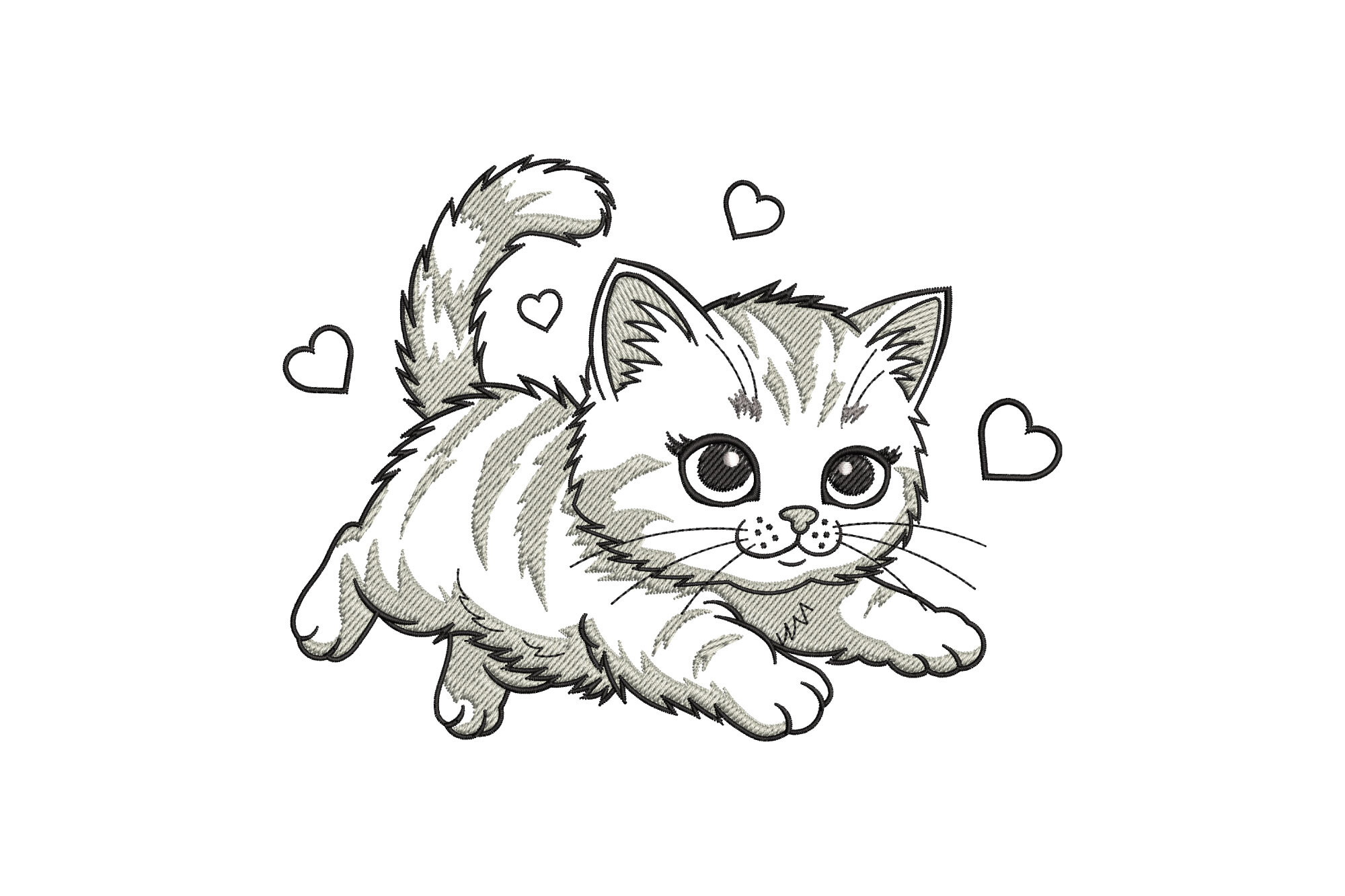 Cat Playing with Hearts