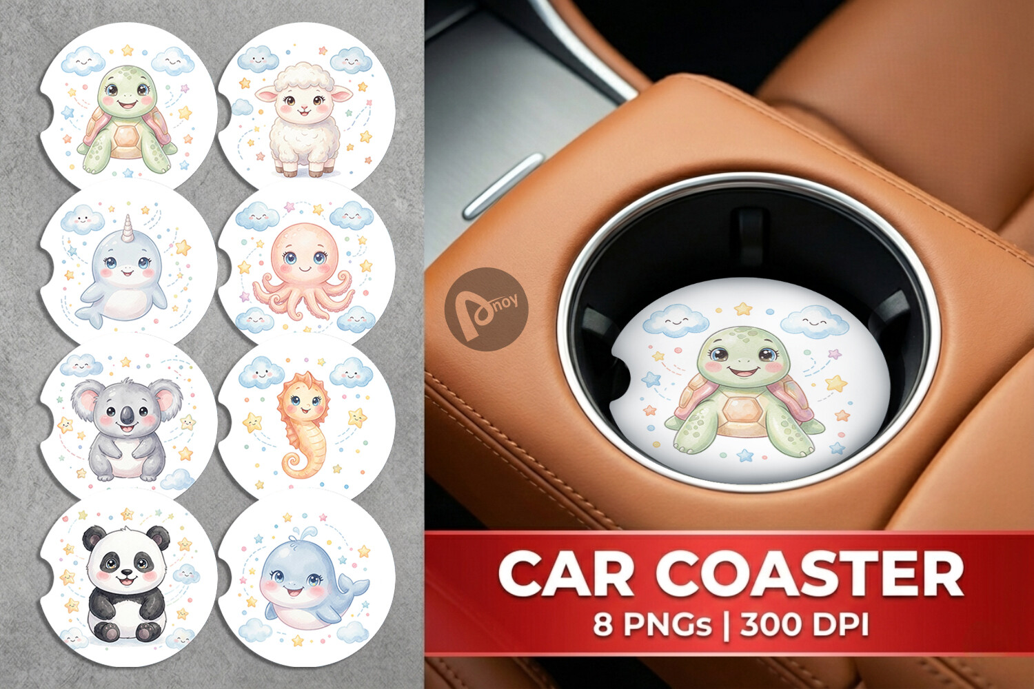 Celestial Baby Animal Car Coaster PNG