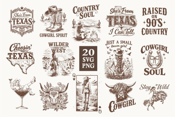 Cowgirl SVG Bundle, Western Cowgirl SVG Graphic Illustrations By digitaldesignstudioo