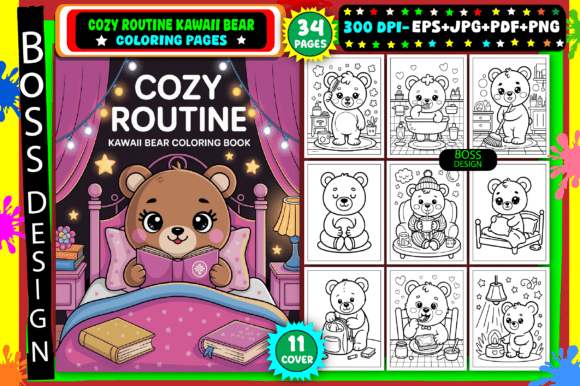 Cozy Routine Kawaii Bear Coloring Pages